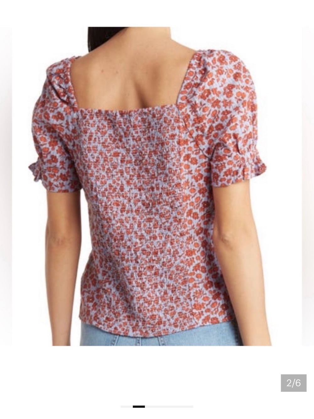Madewell Rust Floral Square-Neck Puff Sleeve Blouse - Picture 2 of 6